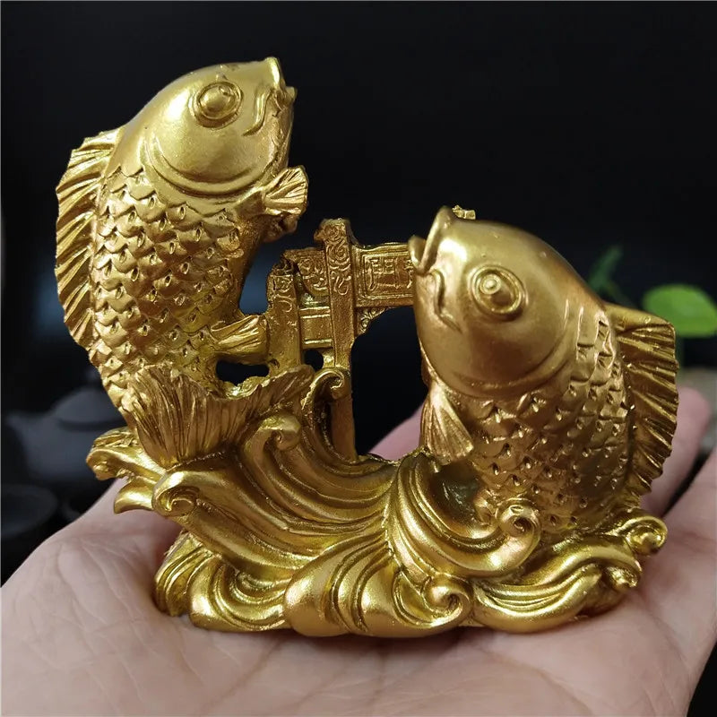 Gold Chinese Feng Shui Buddha Statues Hand Carved Sculpture Animals Fish Figurines Crafts Ornaments Home Decoration Accessories