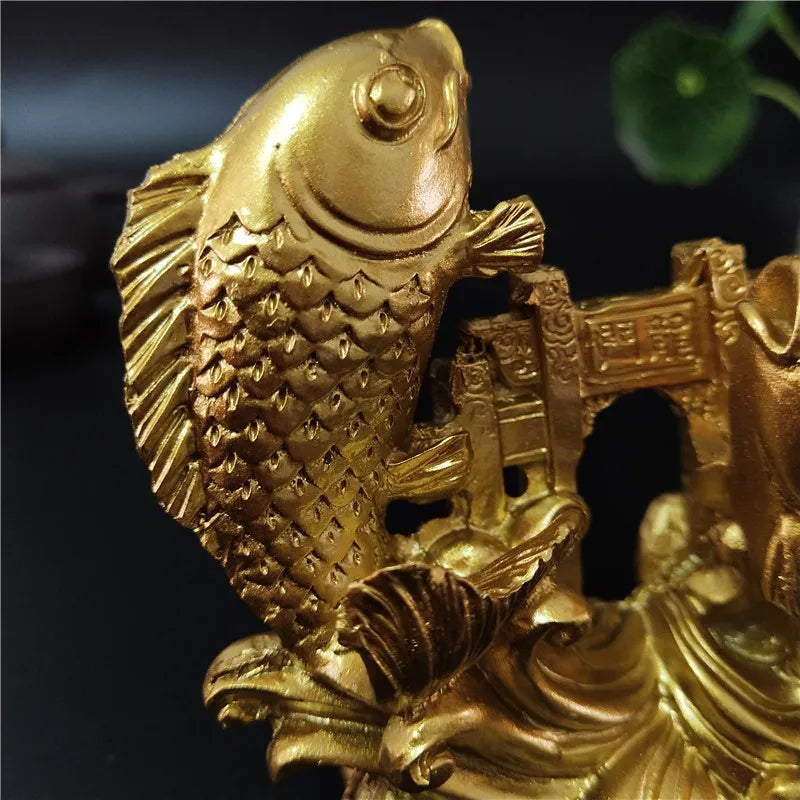 Gold Chinese Feng Shui Buddha Statues Hand Carved Sculpture Animals Fish Figurines Crafts Ornaments Home Decoration Accessories