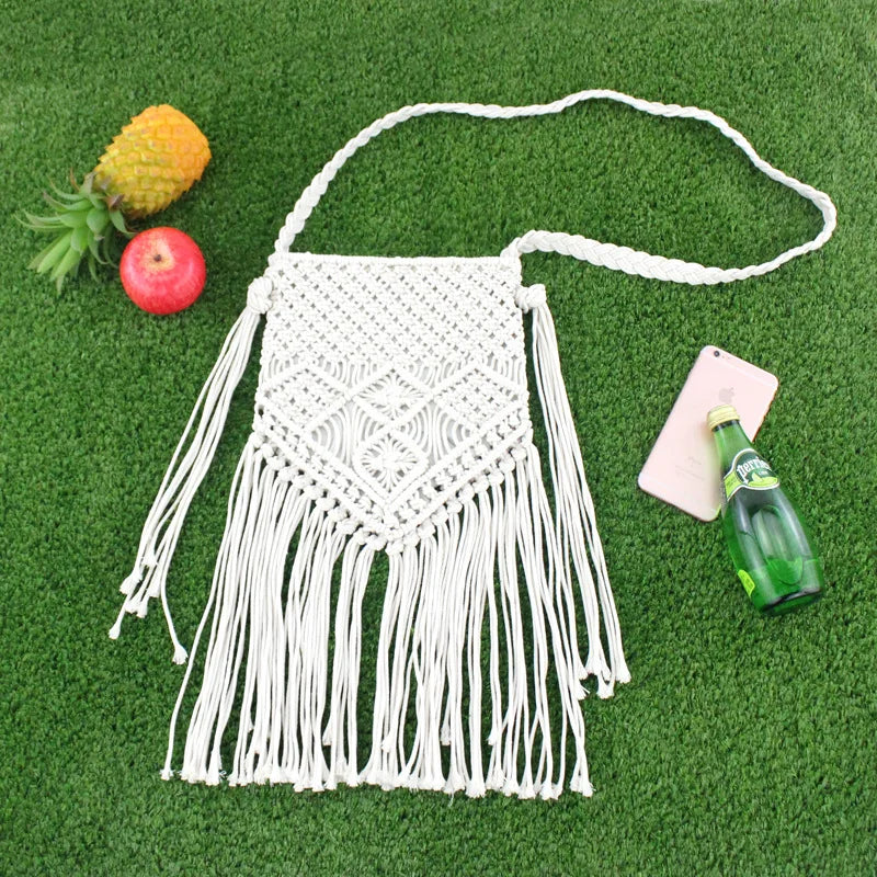 New Handmade Rope Woven Handbag Knitted Rattan Summer Beach Bag Tassel Bohe Bolsos Feminine Crochet Fringed Women Shoulder Bags