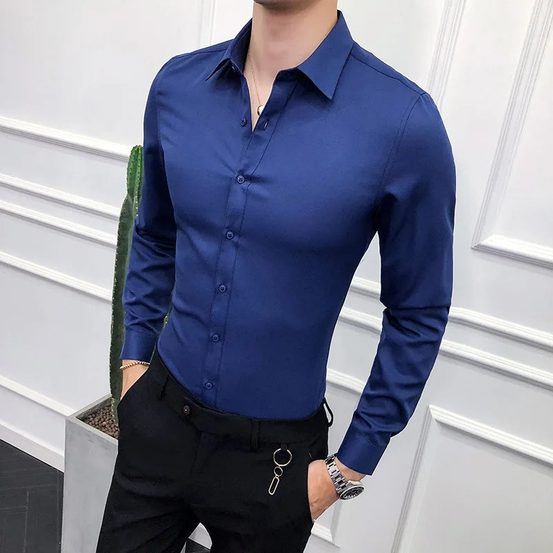 Chemise Homme Plus Size 7XL 6XL 5XL Business Formal Wear Men Clothing 2023 Dress Shirts Slim Fit Casual Tuxedo Office Blouses