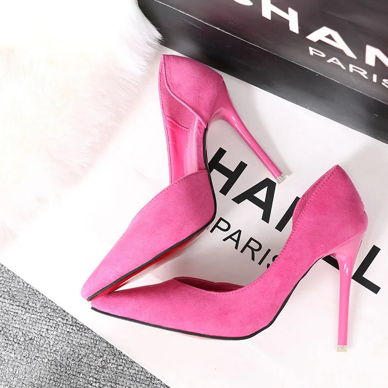 Faux Suede Women Pumps High Heels Women Shoes Fashion Office Ladies Shoes Pointed Toe High-heeled Party Shoes Woman Stilettos