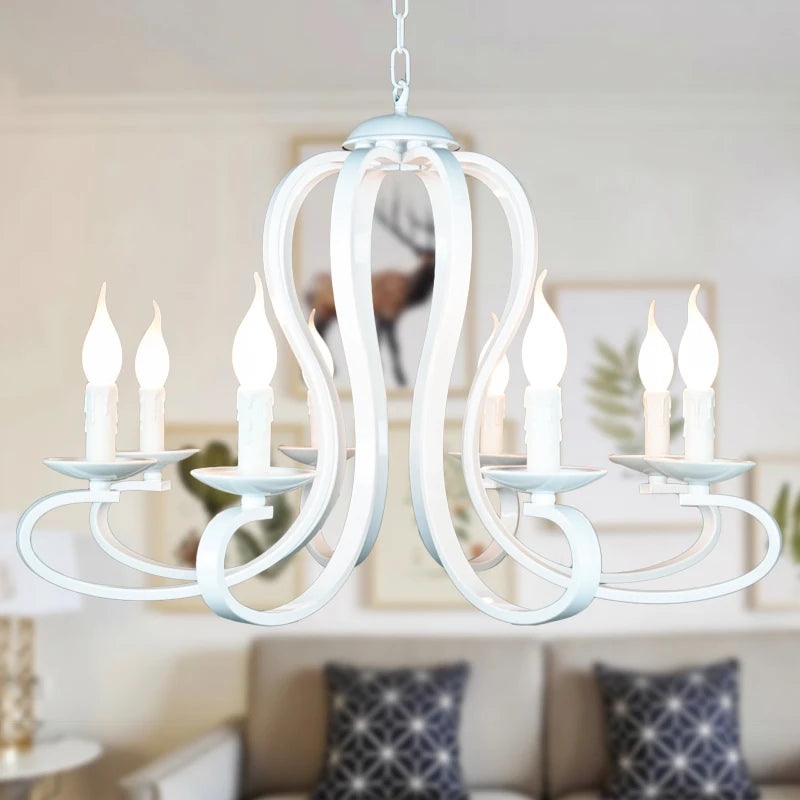 Modern candle Chandelier lighting Nordic American coutry style Fixtures Vintage white/black wrought Iron Home Lighting E14