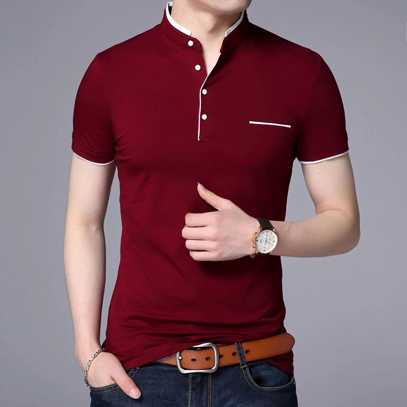 2023 New Fashion Brand Polo Shirt Men's Summer Mandarin Collar Slim Fit Solid Color Button Breathable Polos Casual Men Clothing