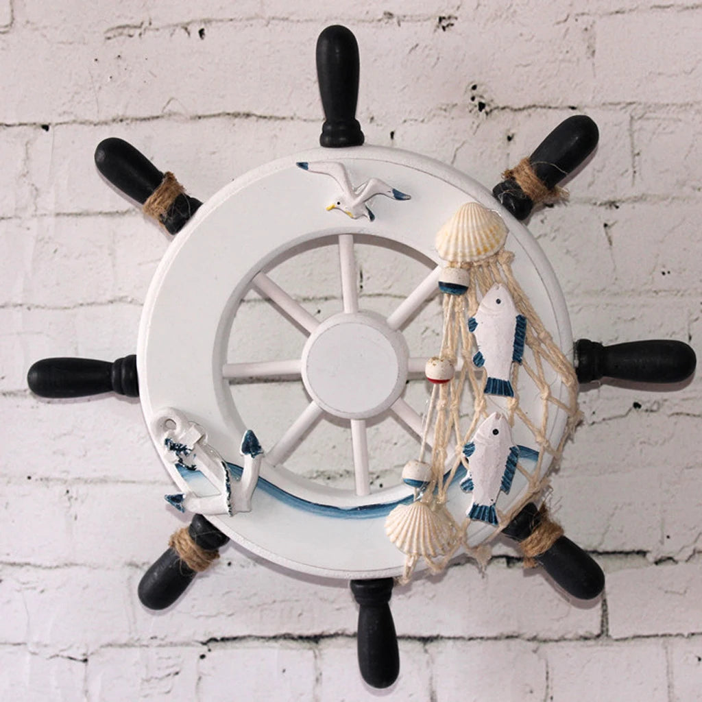 New Hot 9' Decorative Beach Wooden Boat Ship Steering Wheel Fishing Net Home Wall Party Cafe Decorations for Gifts Wall Hangings