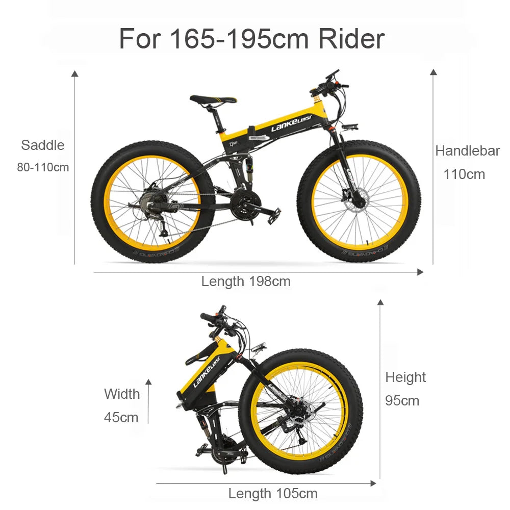 26'' EBike 1000W All-terrain Folding Electric Mountain Bike Dual Suspension Cycling 4.0 Fat Tire Double Mechanical Disc Brake