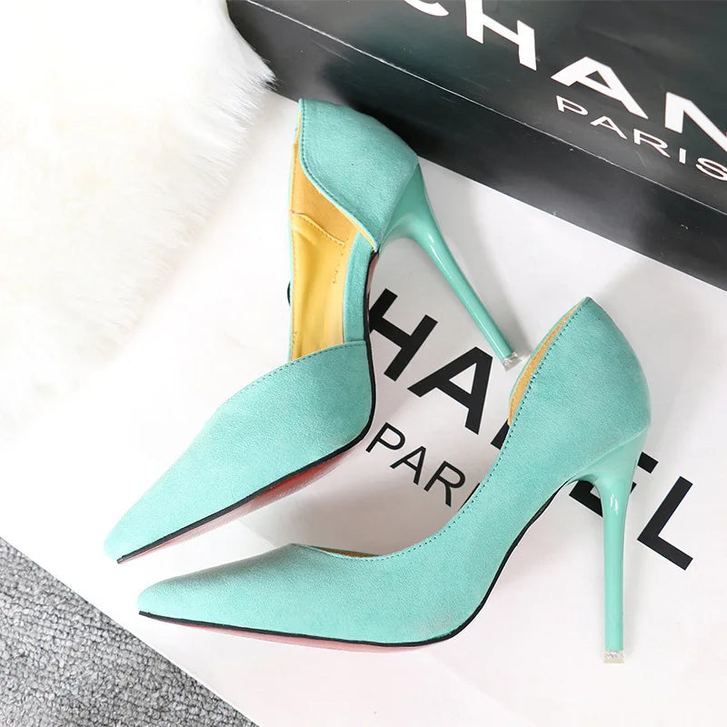 Faux Suede Women Pumps High Heels Women Shoes Fashion Office Ladies Shoes Pointed Toe High-heeled Party Shoes Woman Stilettos