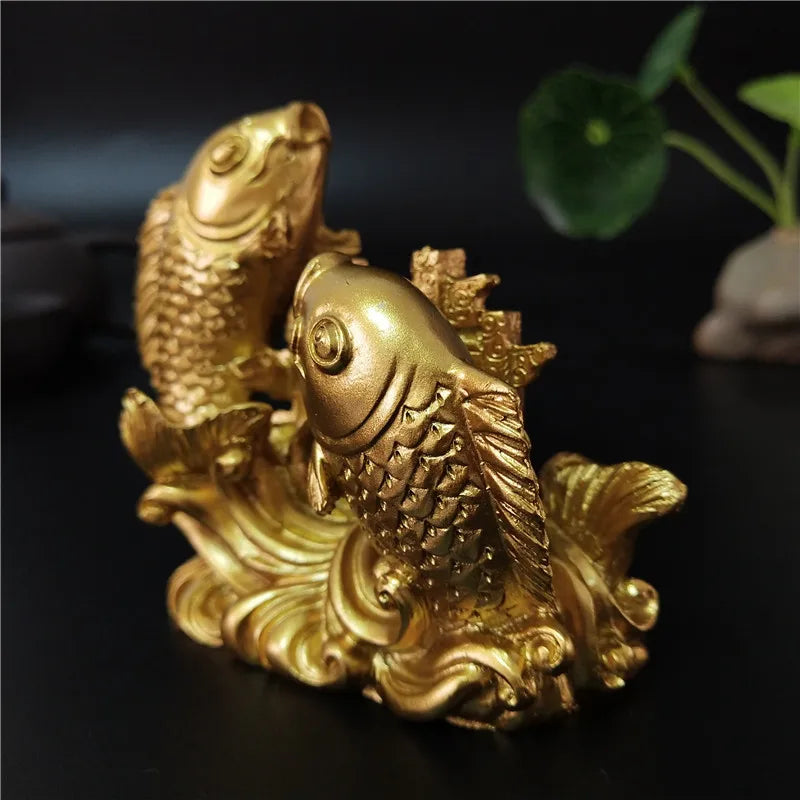 Gold Chinese Feng Shui Buddha Statues Hand Carved Sculpture Animals Fish Figurines Crafts Ornaments Home Decoration Accessories