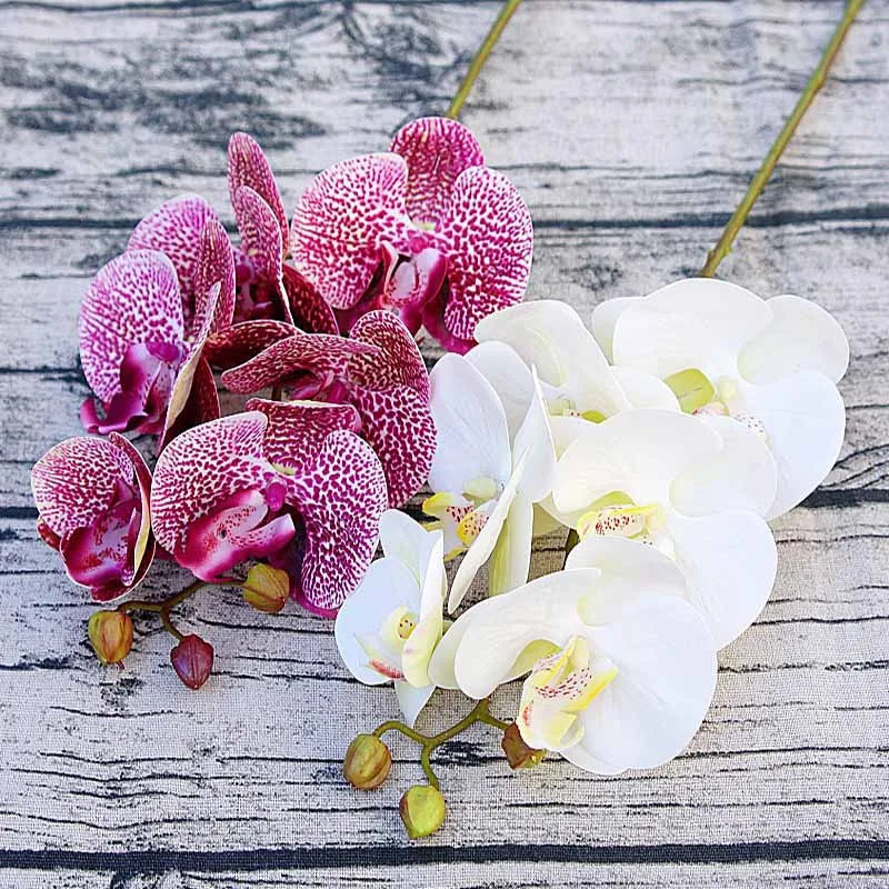 6 Heads Fake 3D Phalaenopsis White Silk Orchid Christmas Decoration for New Year Home Vases Wedding Artificial Plants Flowers