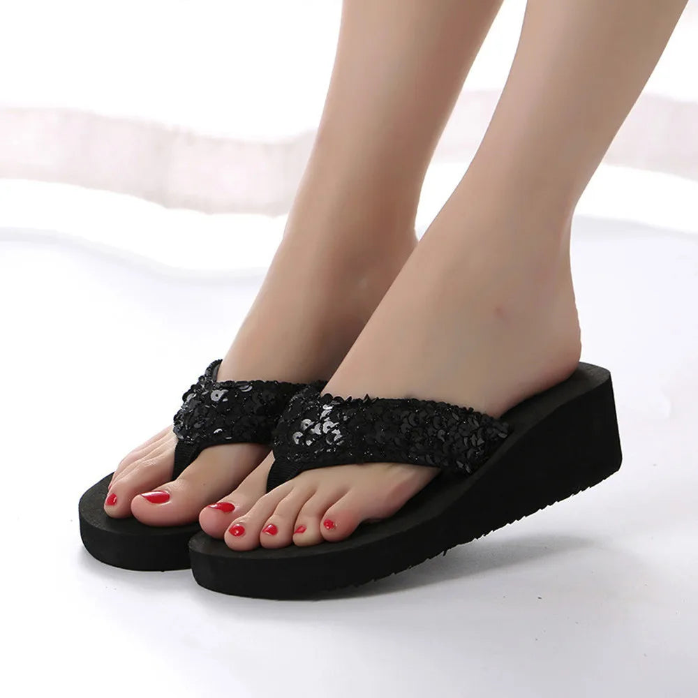 Summer Women Flip Flops Casual Sequins Anti-Slip Slippers Beach Flip Flat Sandals Beach Open Toe Shoes For Ladies Shoes 3