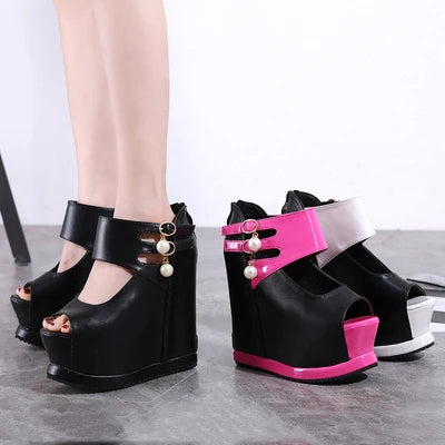 Korean Women Shoes Sandals Fish Mouth Summer Wedge Female Sandals Platform High Heel 14CM Sandals Fashion Open Toe Ladies Shoes