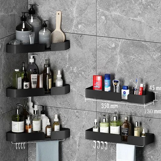 Wall Mounted Corner Towel Holder Storage Rack Bar With Robe Hook For Bathroom Shelves Square Basket Hanger Kitchen Accessories