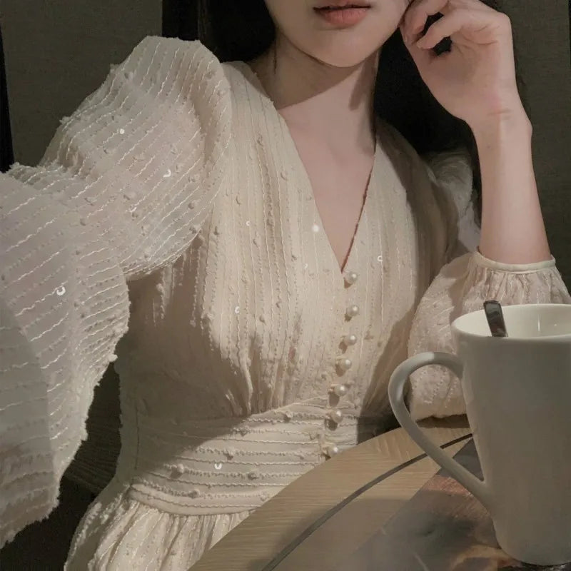 Elegant Vintage Dress Women Sequin Long Sleeve Designer Party Midi Dress Casual Slim Korean Dress Women's Clothing Autumn 2020