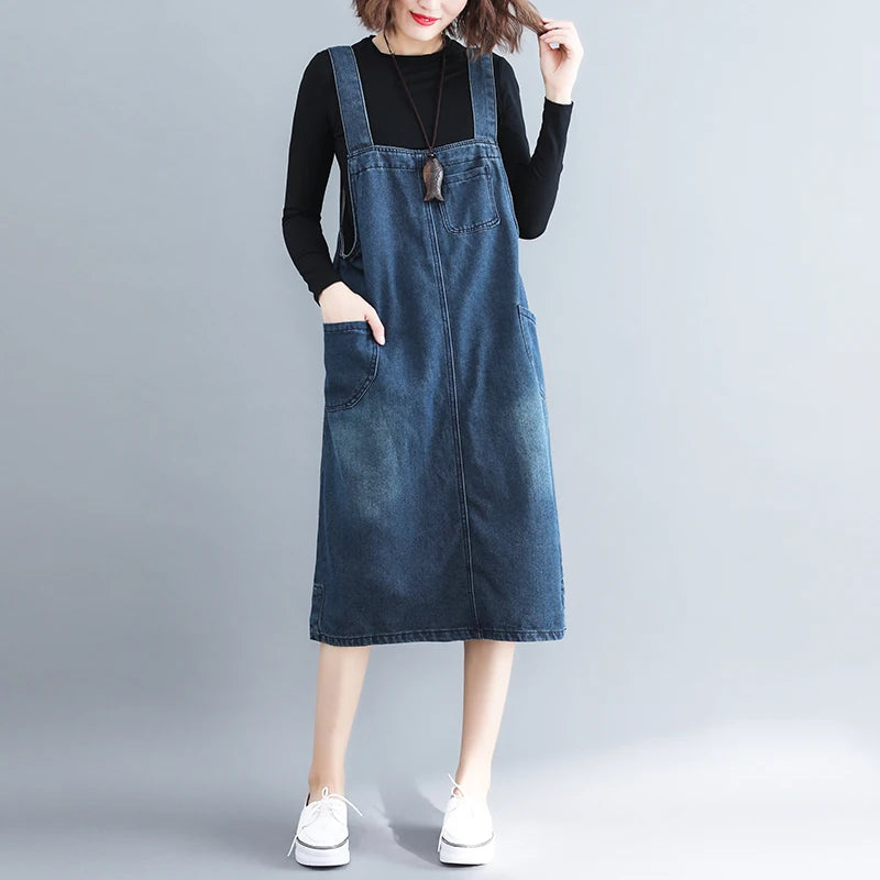 2022 Women Straps Denim Dress New Spring Summer Dress Loose Blue Jeans Dress Female Vest Dress Women's clothing Vestidos