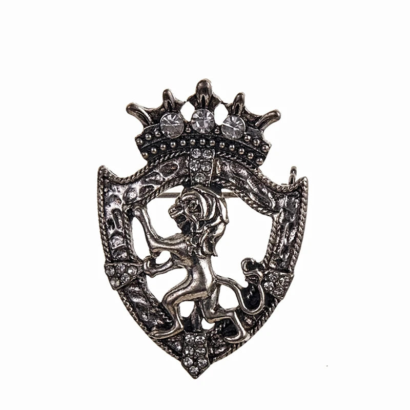 Retro Lion Shield Crown Animal Brooches Fashion Men's Suit Shirt Collar Needle Badge Lapel Pins Jewelry Men Clothing Accessories