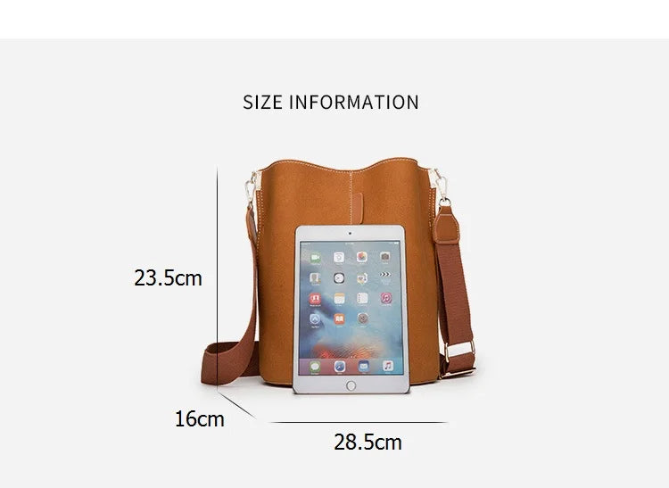 NIGEDU large capacity Women Bucket bags wide strap designer women shoulder bags luxury Matte Leather crossbody bag for Female