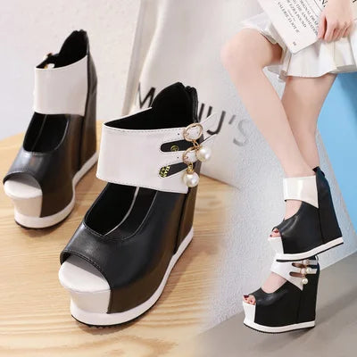 Korean Women Shoes Sandals Fish Mouth Summer Wedge Female Sandals Platform High Heel 14CM Sandals Fashion Open Toe Ladies Shoes