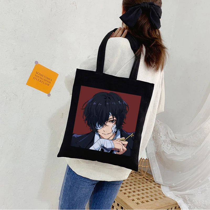 Bungou Stray Dogs Osamu Dazai Japan Anime Canvas Bag Large Harajuku Gothic Famale Shopper Bag Casual Vintage Women Shoulder Bags