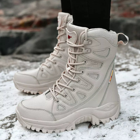 Winter Women High-Top Outdoor Plush Leather Hiking Shoes Trekking Woman Boots Mountain Sneakers Camping Tracking Treking