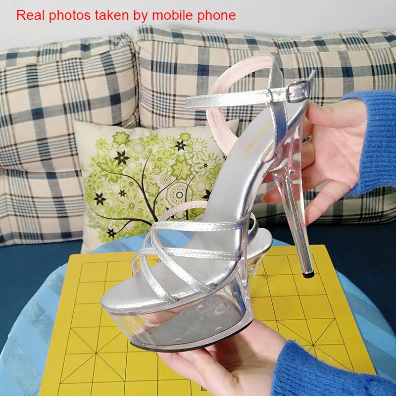 platform heels sandals open toe PVC Transparent pumps women shoes high heels ladies shoes silver wedding shoes choenen vrouw