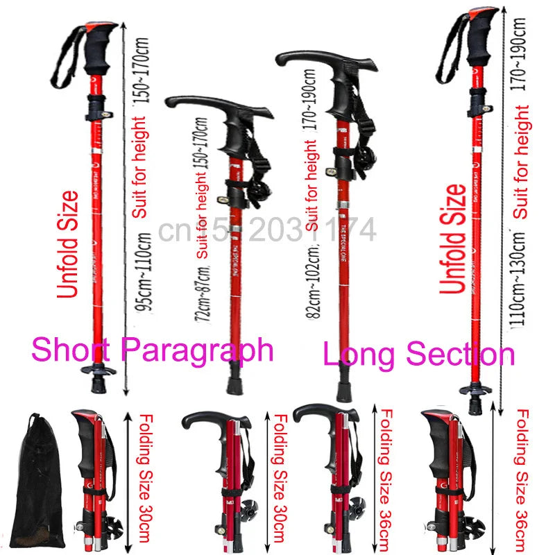 Outdoor 5-Section Folding Trekking Poles Collapsible Climbing Hiking Stick Adjustable Canes Aluminum Alloy Walking Poles Sticks