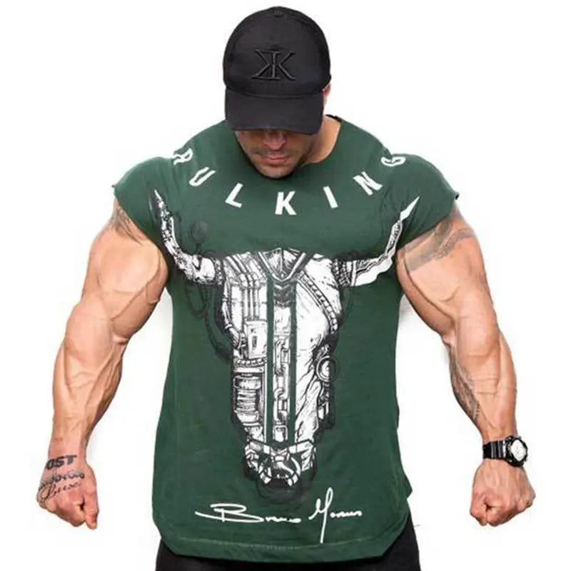 Mens Cotton Printed t shirt Summer Gyms Fitness Bodybuilding sleeveless T-Shirts Male Fashion Casual Workout Tees Tops Clothing