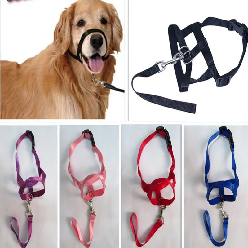 Harness Adjustable Muzzle Dog Halter Leader Belt Dog Collar Head Collar No Pull Bite Straps Training Leash Leader