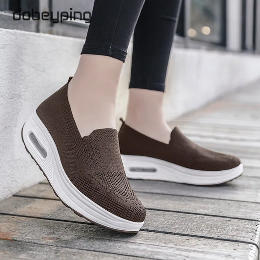 Spring Autumn Women's Swing Shoes Mesh Woman Loafers Flat Platforms Female Shoe Wedges Ladies Shoes Height Increasing Sneakers