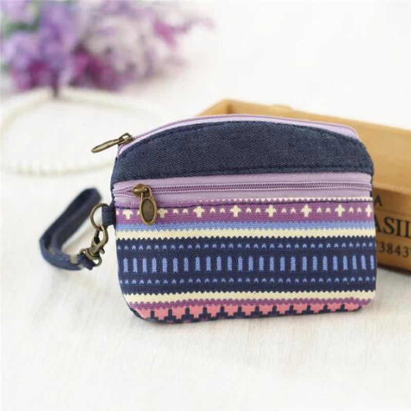 Women Ethnic Cotton Fabric Coin Purse Clutch Key Card Double Zipper Purses Children Kids Coin Wallet For Girls Bolsa Feminina