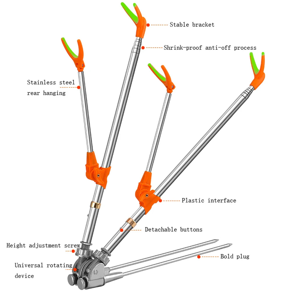 Ground Fishing Rod Stand Bracket Adjustable Chair Box Fish Rods Holder 1.5-2.4M Foldable Fishing Tool Hand Rod Brackets