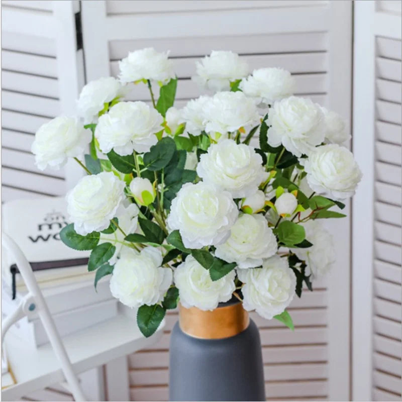 3 Heads Fake Peony Vases for Home Decoration Accessories Wedding Decorative Flowers Scrapbooking Garden Household Products