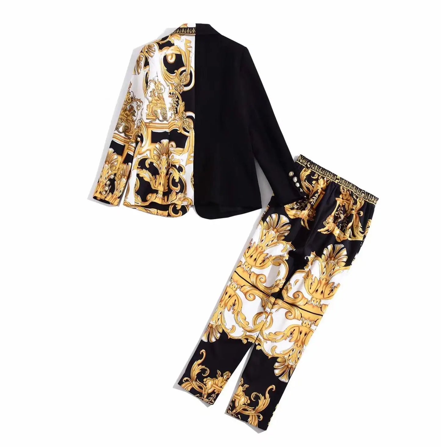 European and American women's clothing 2022 winter new style Long sleeve coat Nine minutes of pants Fashion retro printed suit