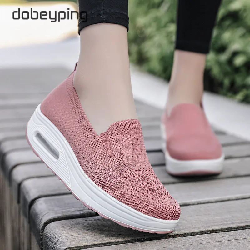 Spring Autumn Women's Swing Shoes Mesh Woman Loafers Flat Platforms Female Shoe Wedges Ladies Shoes Height Increasing Sneakers