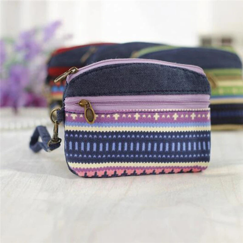 Women Ethnic Cotton Fabric Coin Purse Clutch Key Card Double Zipper Purses Children Kids Coin Wallet For Girls Bolsa Feminina