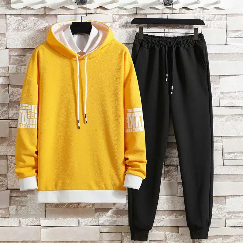 Spring Autumn Men's Sets Hip Hop Long sleeve pullover Hoodies+ Elastic Waist jogger Casual Pants Fashion Sets Men Clothing Sets