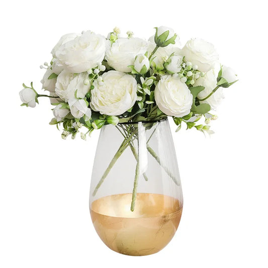 Artificial Silk Flowers Beautiful Rose Peony Small White Bouquet Vases for Home Party Winter Wedding Decoration Diy Plants Wall