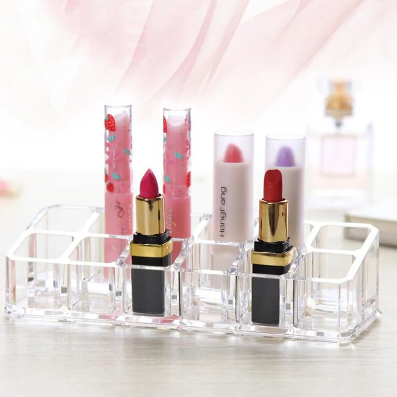 9/12 Grid Transparent Lipstick Storage Box Acrylic Makeup Organizer Cosmetic Storage Rack Desktop Finishing Bathroom Storage