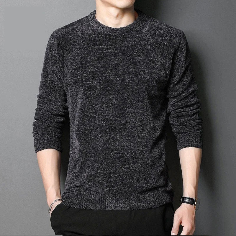 TOP Quality Autumn Winter Casual Man Fleece Sweater Pure Color Pullovers Men Clothing Fashion Warm Sweaters Slim Men'S Top M-4XL