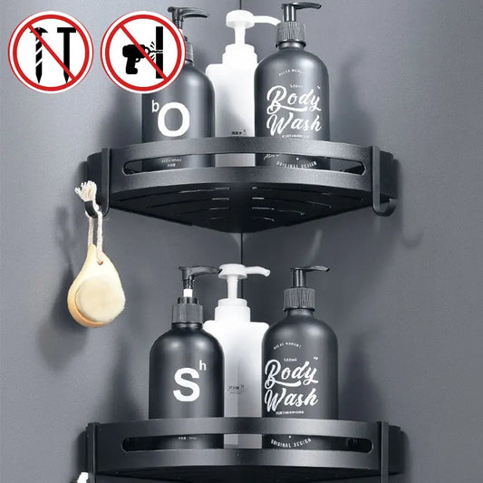 Bathroom Shelves Aluminum Wall Suction Toilet Storage Black Shower Corner Frame Shampoo Holder Soap Storage Shelf Bанная Kомната