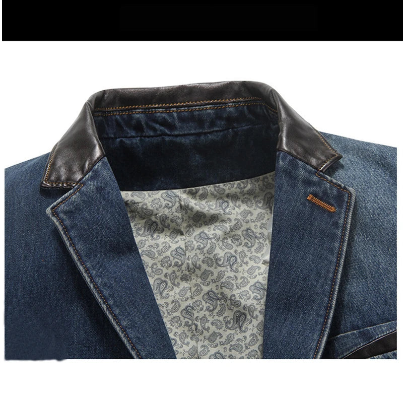 Plus Size Men's Jackets Denim Outwear Spring Autumn Men Clothing Male Blazers Suits Jeans Patchwork Leather Slim Fit Coat  MY190