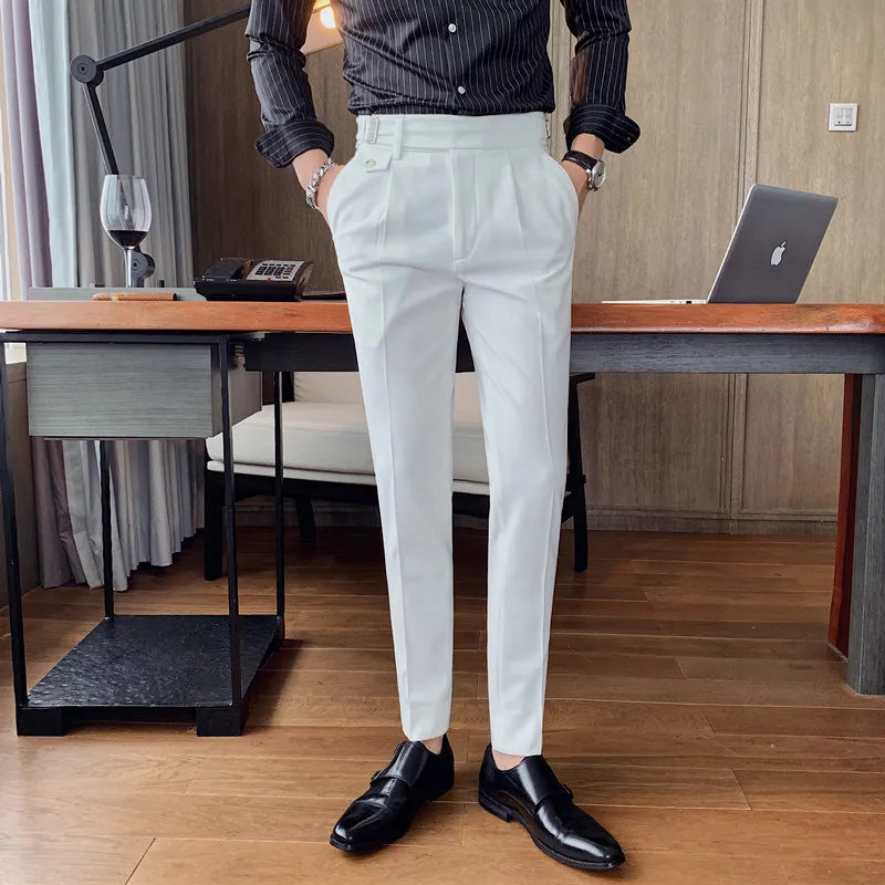 British Style Fashion Men Dress Pants Office Social Business Casual Suit Pants Man Slim Fit Simple Wedding Trousers Men Clothing