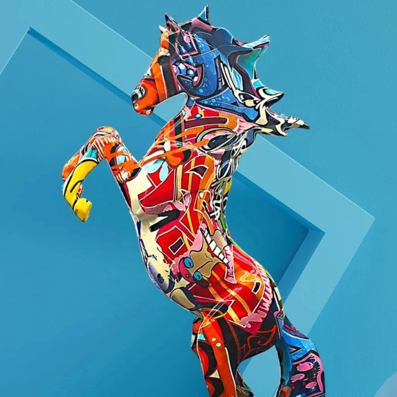 Statuette Decoration Statues Sculptures Figurines For Interior Modern Home Interior Livingroom  Aesthetic Graffiti Painted Horse