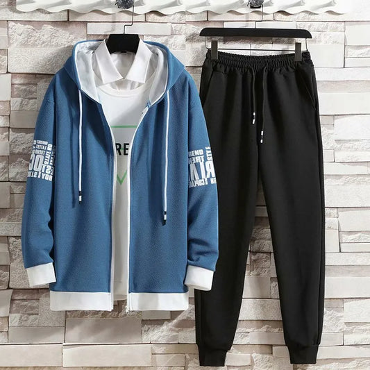 Spring Autumn Men's Sets Japan Style Long sleeve Hoodies Coat+ Elastic Waist jogger Casual Pants Fashion Sets Men Clothing Sets