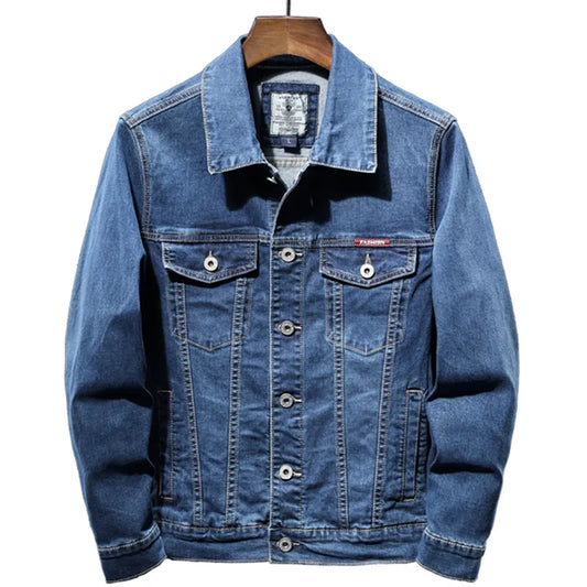 Brand Men Clothing Denim Jacket Fashion High Quality Blue Classic Retro Pure Cotton Stretch Cowboy Coat Male Streetwear