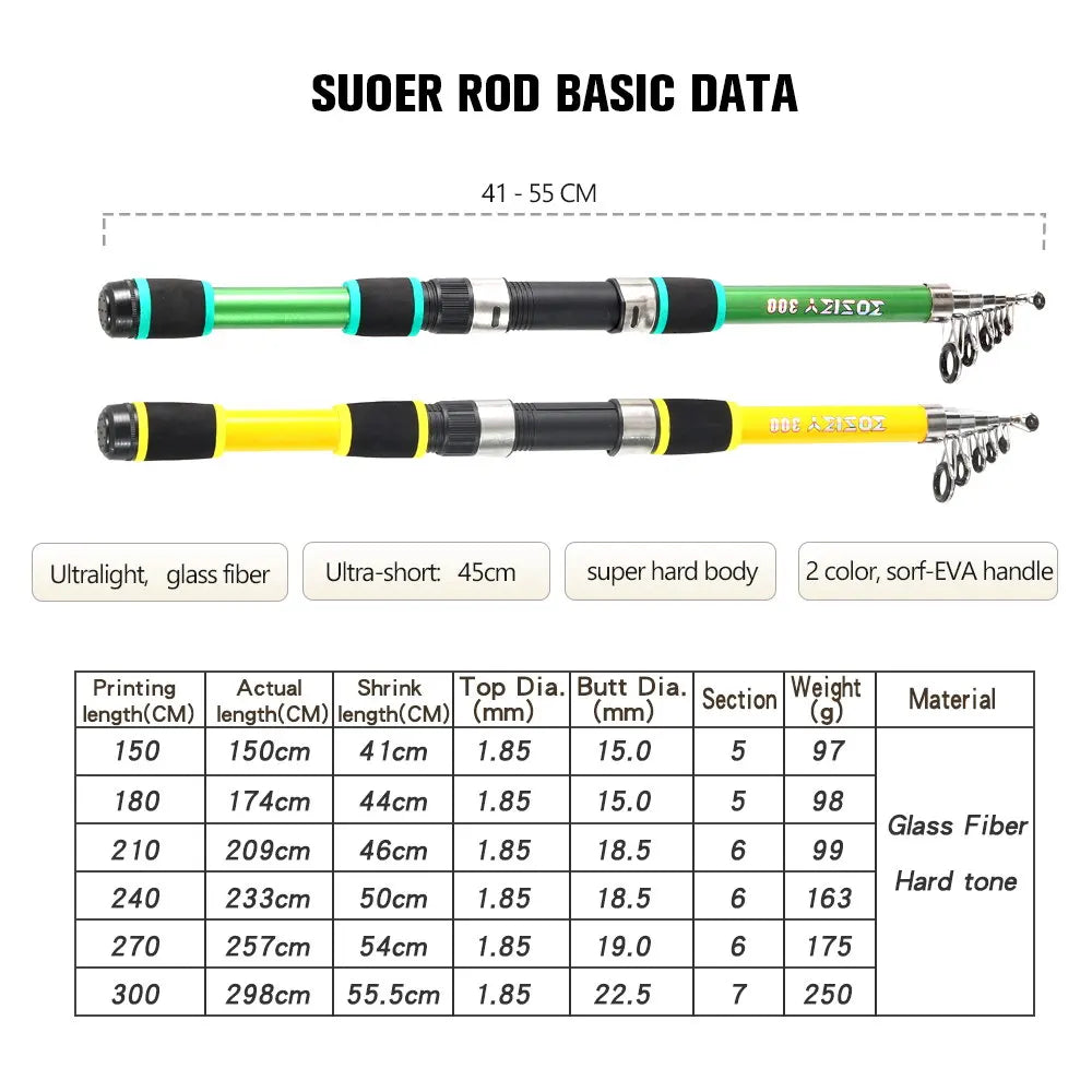 JOSBY Telescopic Fishing Rod Feeder Hard FRP Carbon Fiber Portable Carp Spinning Pole Travel Sea Boat Pesca