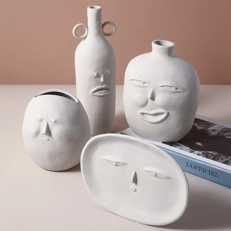 Ceramic Vases Abstract Human Head Art Face Nordic Decor Flower Pots Modern Living Room Flower Arrangement Ornaments Crafts