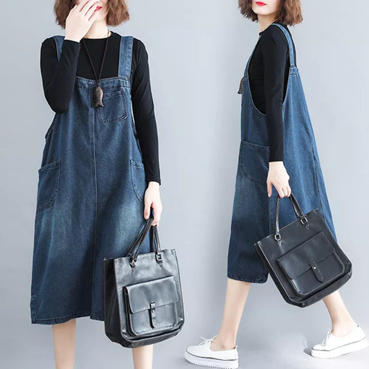 2022 Women Straps Denim Dress New Spring Summer Dress Loose Blue Jeans Dress Female Vest Dress Women's clothing Vestidos