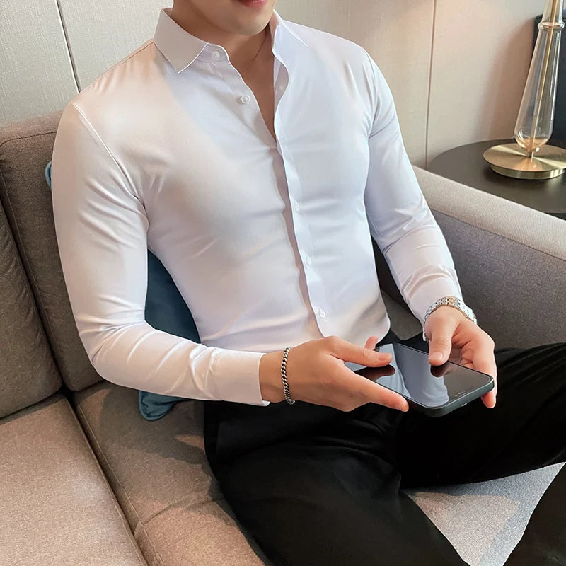 Men's Social Shirt High Quality Camisas De Hombre Big Size Long Sleeve Elegant Shirts For Men Clothing Slim Fit Casual Work Wear