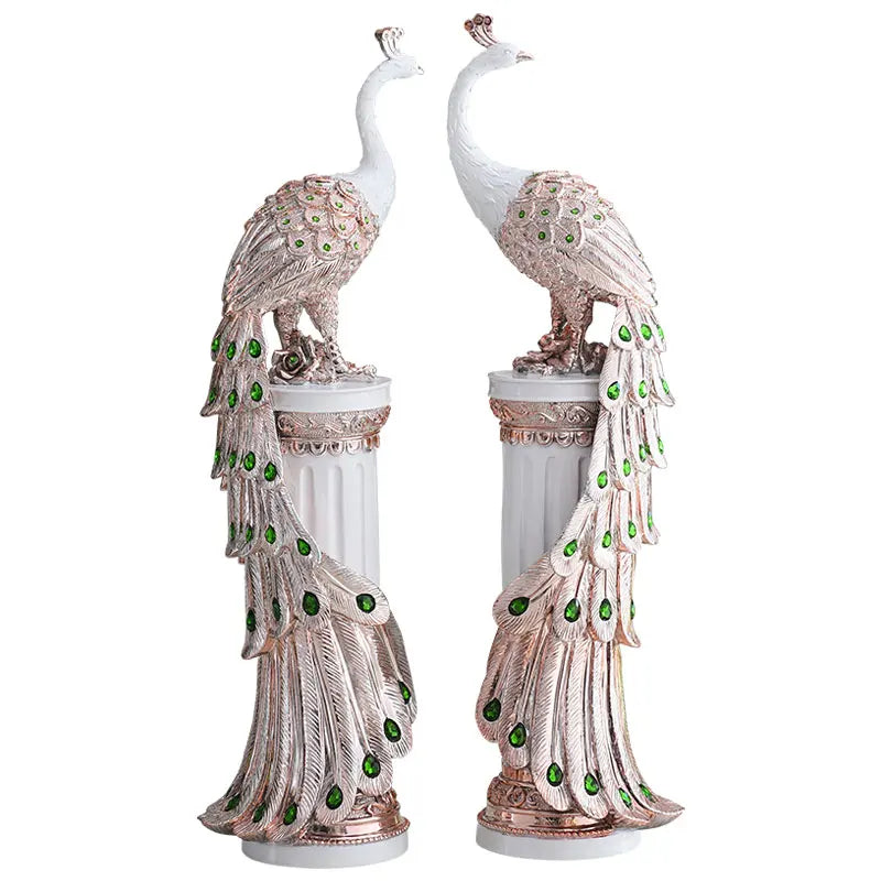 European Luxury Resin Peacock+Pillar Ornaments Crafts Home Livingroom Table Figurines Decoration Hotel Office Desktop Sculptures