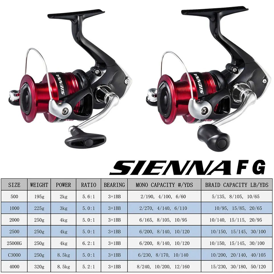 SHIMANO SIENNA Spinning Fishing Reel Seawater/Freshwater 1000FG/2500FG/4000FG Aluminum Spool spinning reel carretilha de pesca