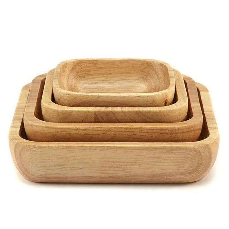 Square Log-Wooden Dishes Dessert Wooden Plate Set Kitchen Utensils Tableware Dinnerware Set Of Plates Cutlery For Kitchen